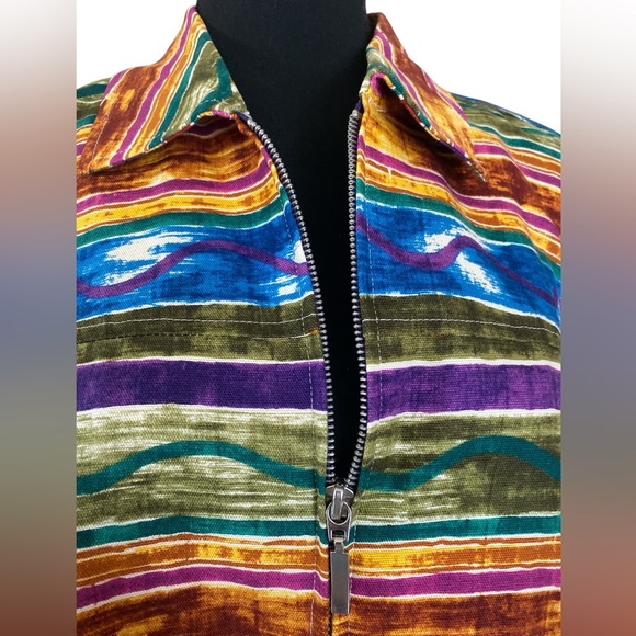 Coldwater Creek Multicolor Striped Cotton Jacket Boho Abstract Size 2X NWOT - Picture 5 of 15